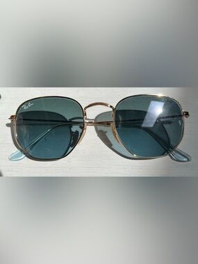 Ray-Ban Gold Frame Sunglasses with Blue Lenses